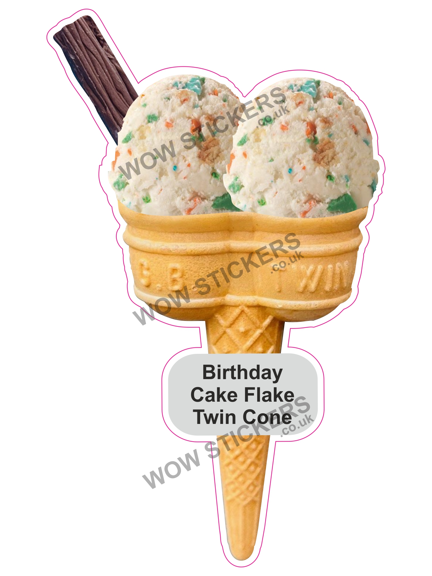 Birthday Cake Scoop Ice Cream Twin Cone with Flake