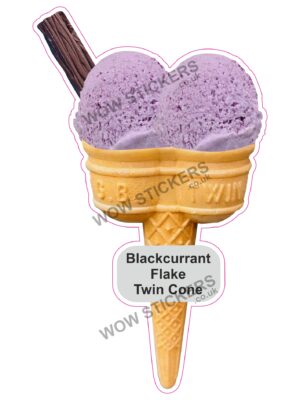 Blackcurrant Scoop Ice Cream Twin Cone with Flake