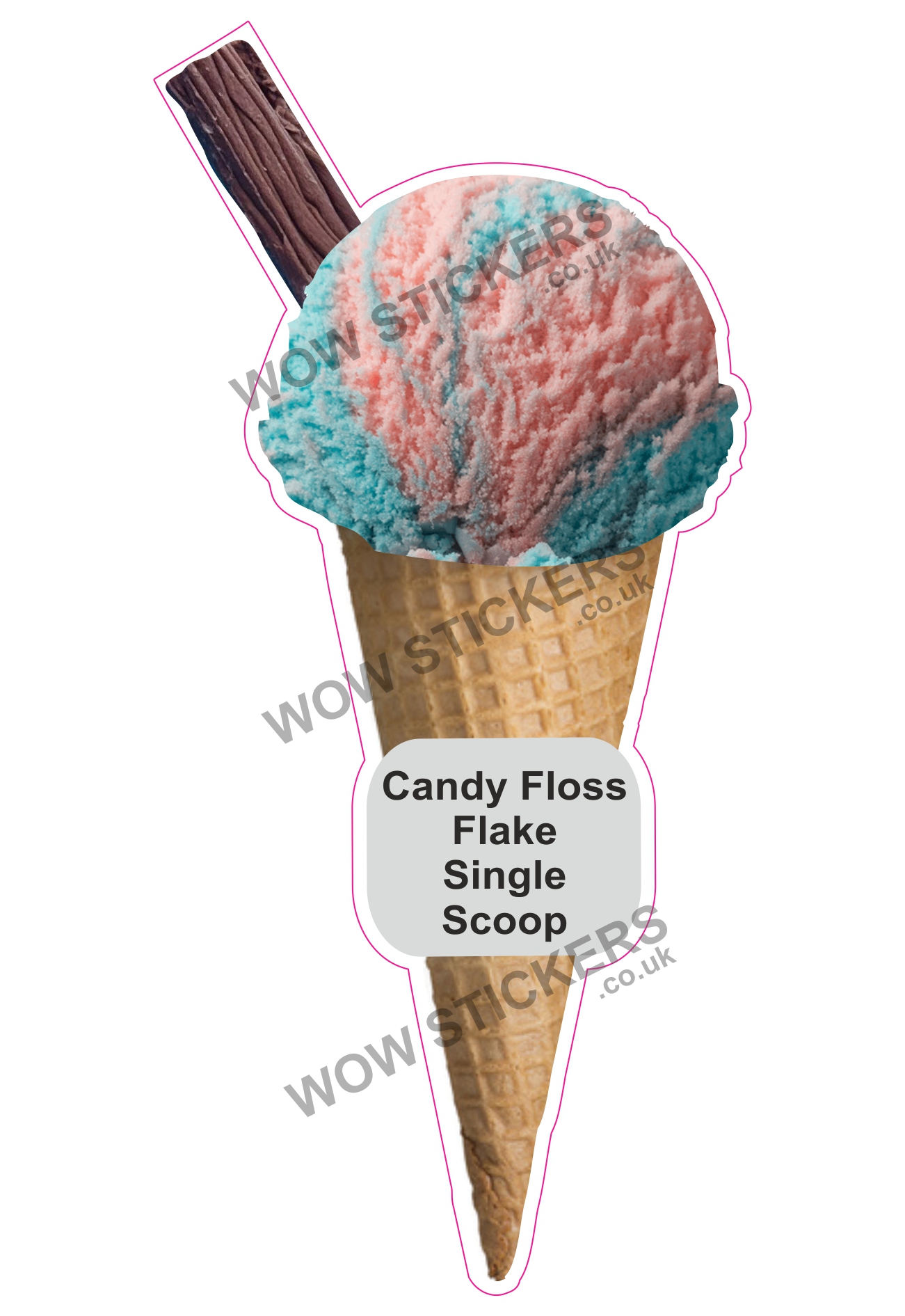 Candy Floss Scoop Ice Cream Waffle Cone with Flake
