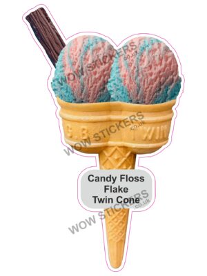 Candy Floss Scoop Ice Cream Twin Cone with Flake