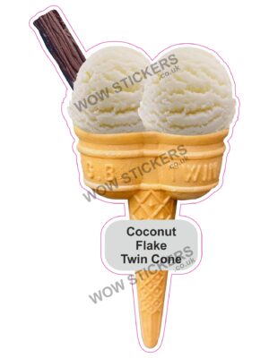 Coconut Scoop Ice Cream Twin Cone with Flake