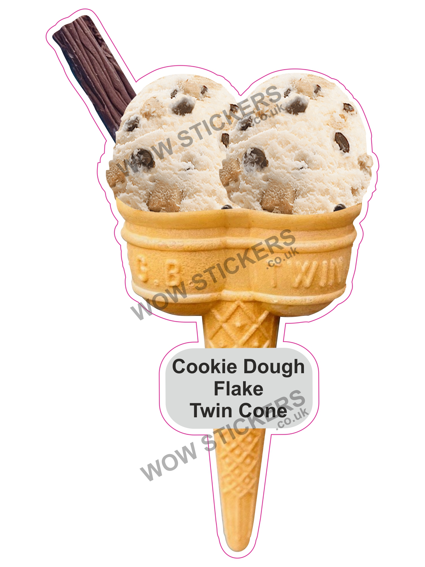 Cookie Dough Scoop Ice Cream Twin Cone with Flake