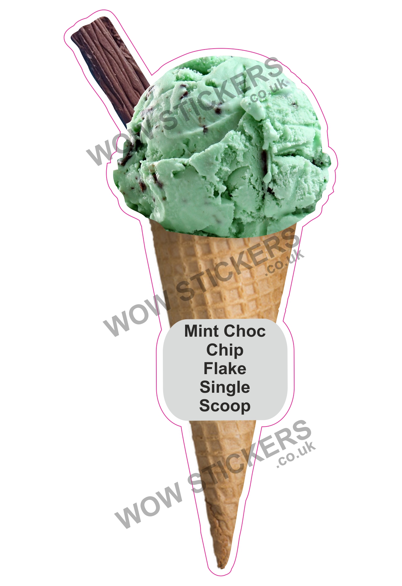 Mint Choc Chip Scoop Ice Cream Waffle Cone with Flake