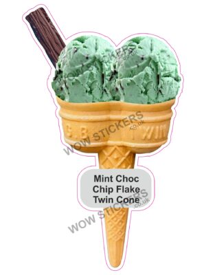 Mint Choc Chip Scoop Ice Cream Twin Cone with Flake