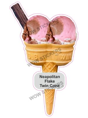 Neapolitan Scoop Ice Cream Twin Cone with Flake