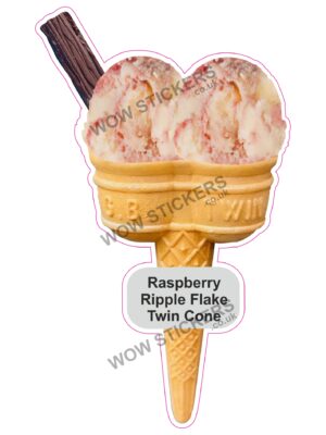Raspberry Ripple Scoop Ice Cream Twin Cone with Flake