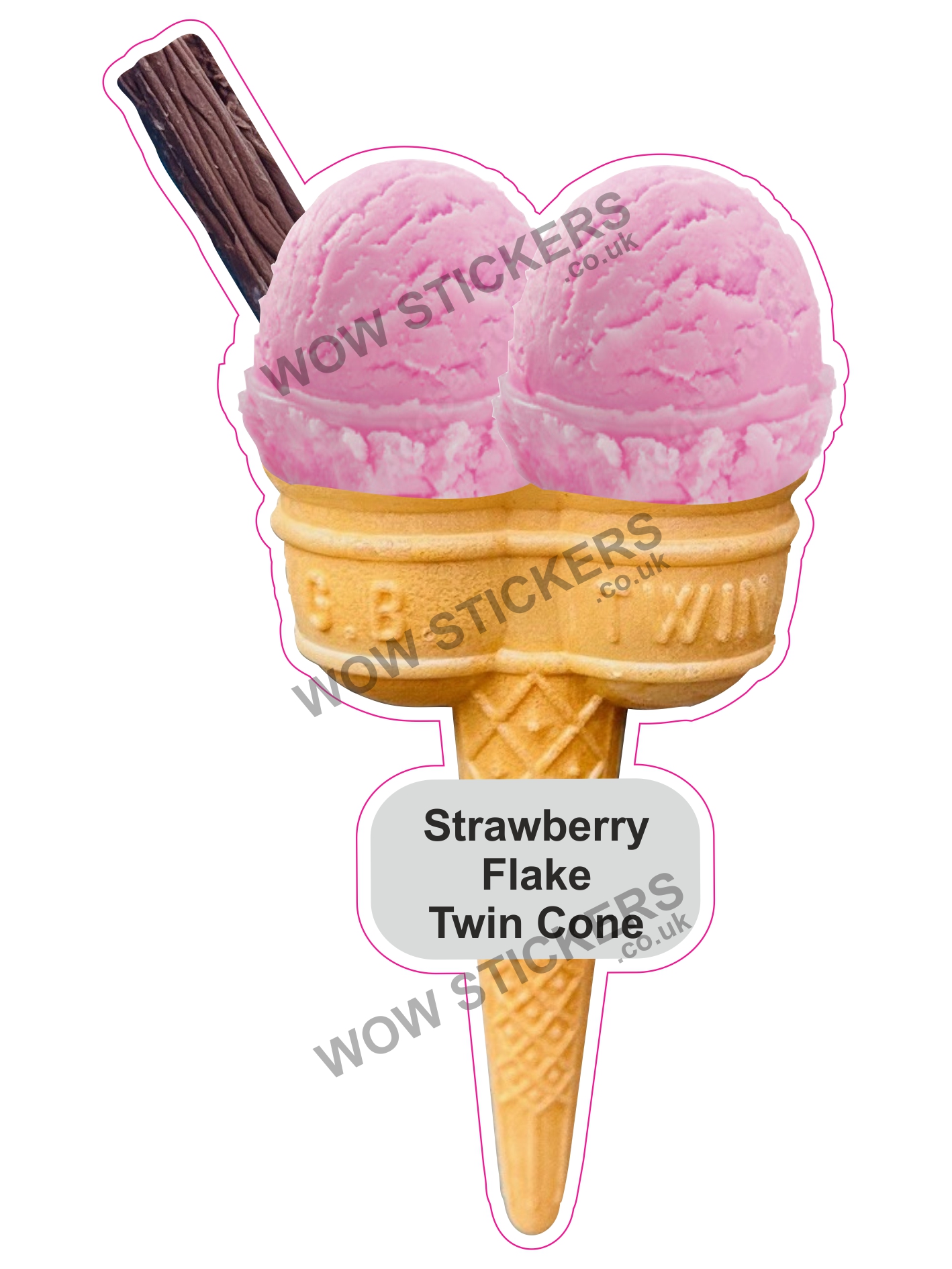 Strawberry Scoop Ice Cream Twin Cone with Flake