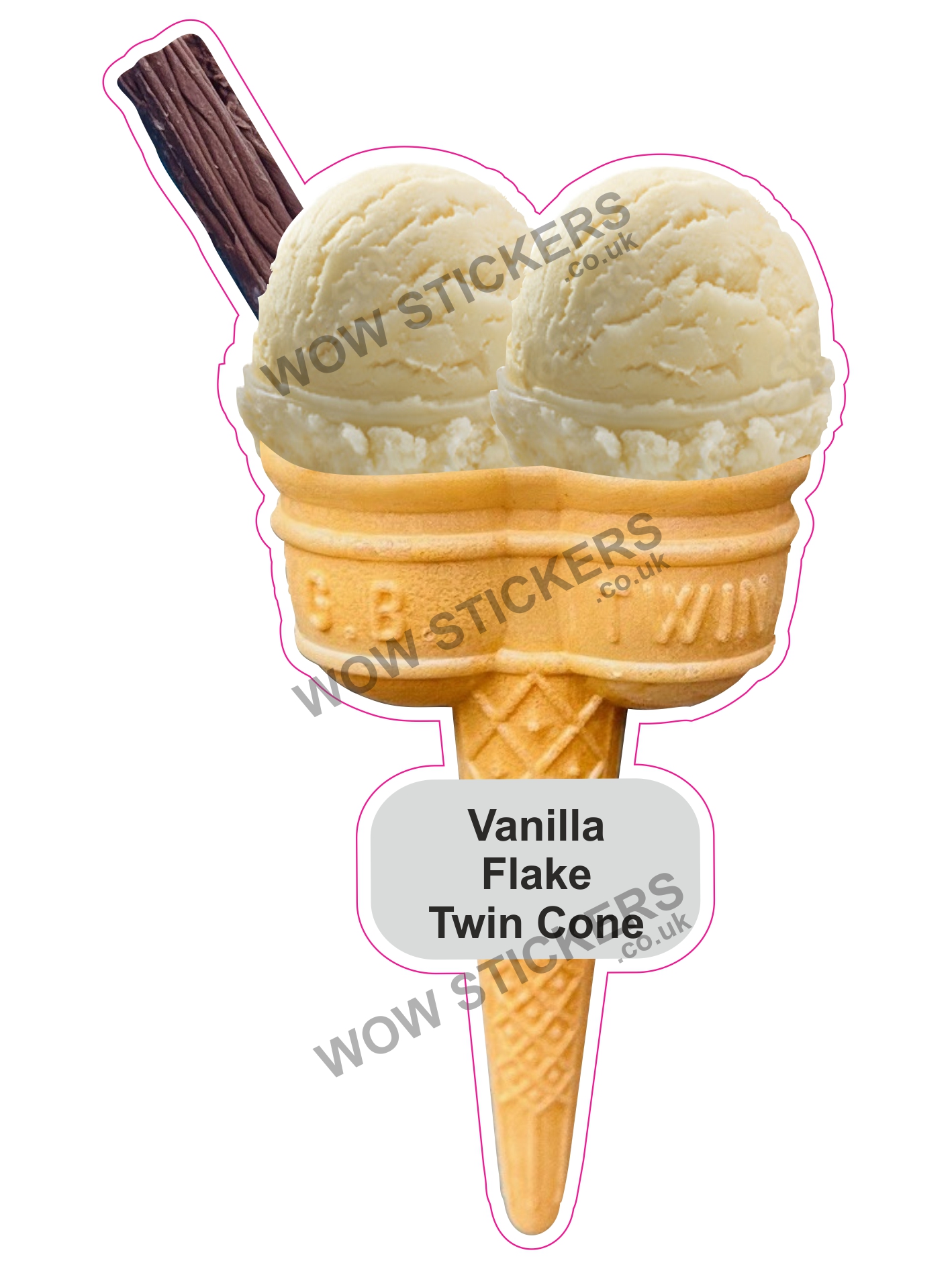 Vanilla Scoop Ice Cream Twin Cone with Flake