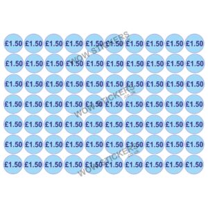140 x £1.50 Price Tickets in Blue (20mm Diameter)