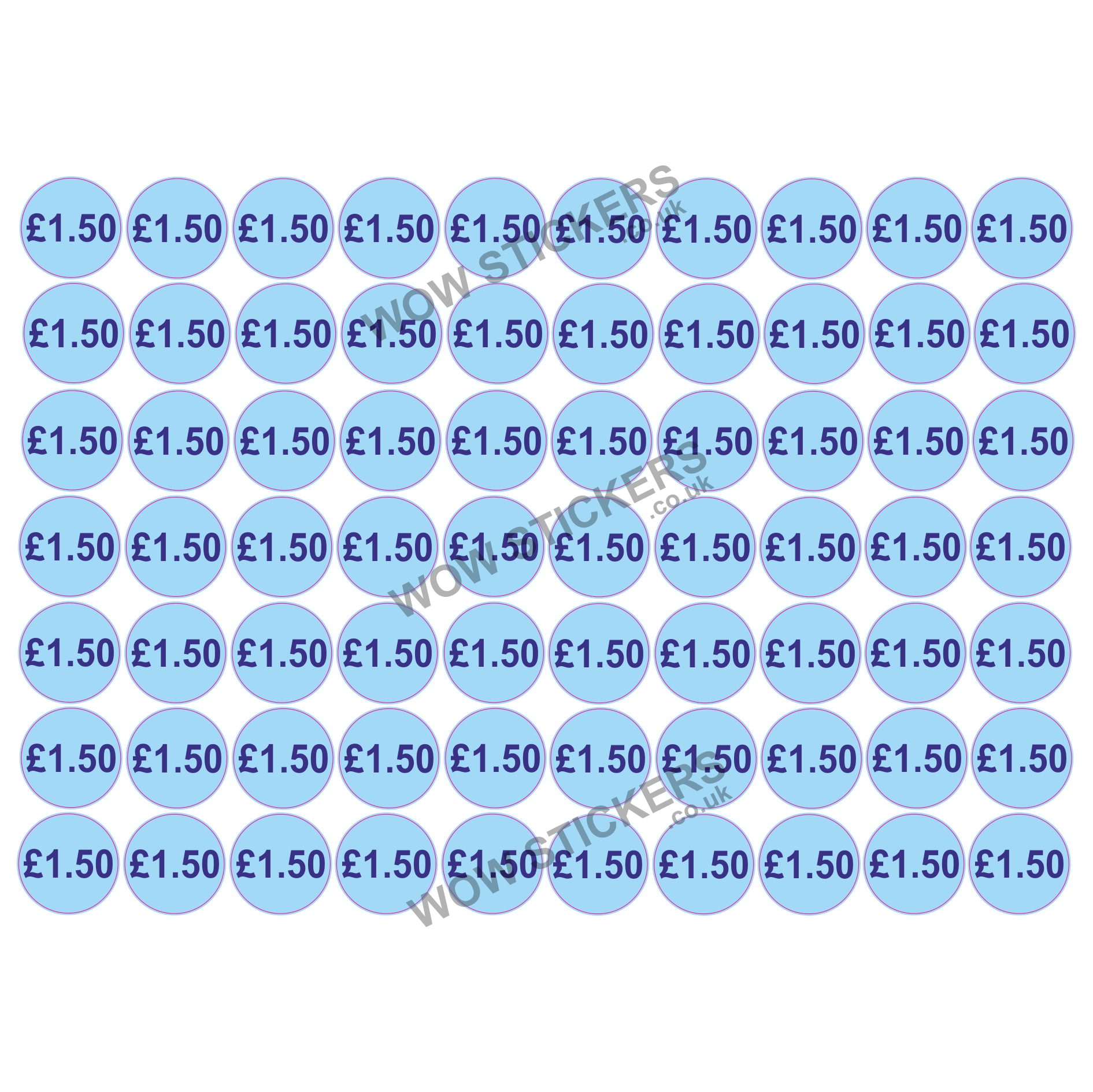 140 x £1.50 Price Tickets in Blue (20mm Diameter)