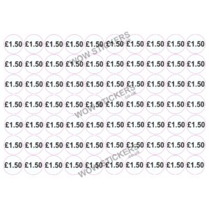 140 x £1.50 Price Tickets in White/Black (20mm Diameter)