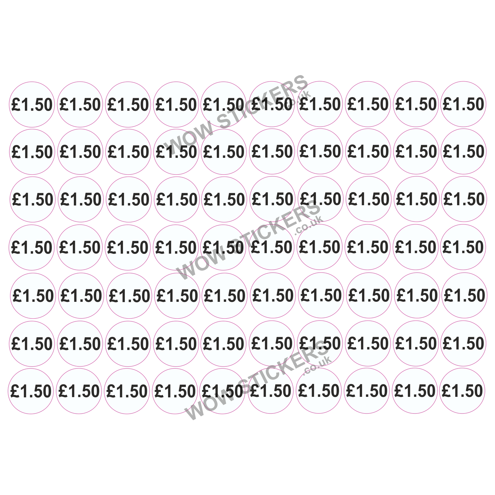 140 x £1.50 Price Tickets in White/Black (20mm Diameter)