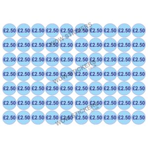 140 x £2.50 Price Tickets in Blue (20mm Diameter)
