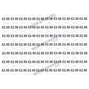 140 x £2.50 Price Tickets in White/Black (20mm Diameter)