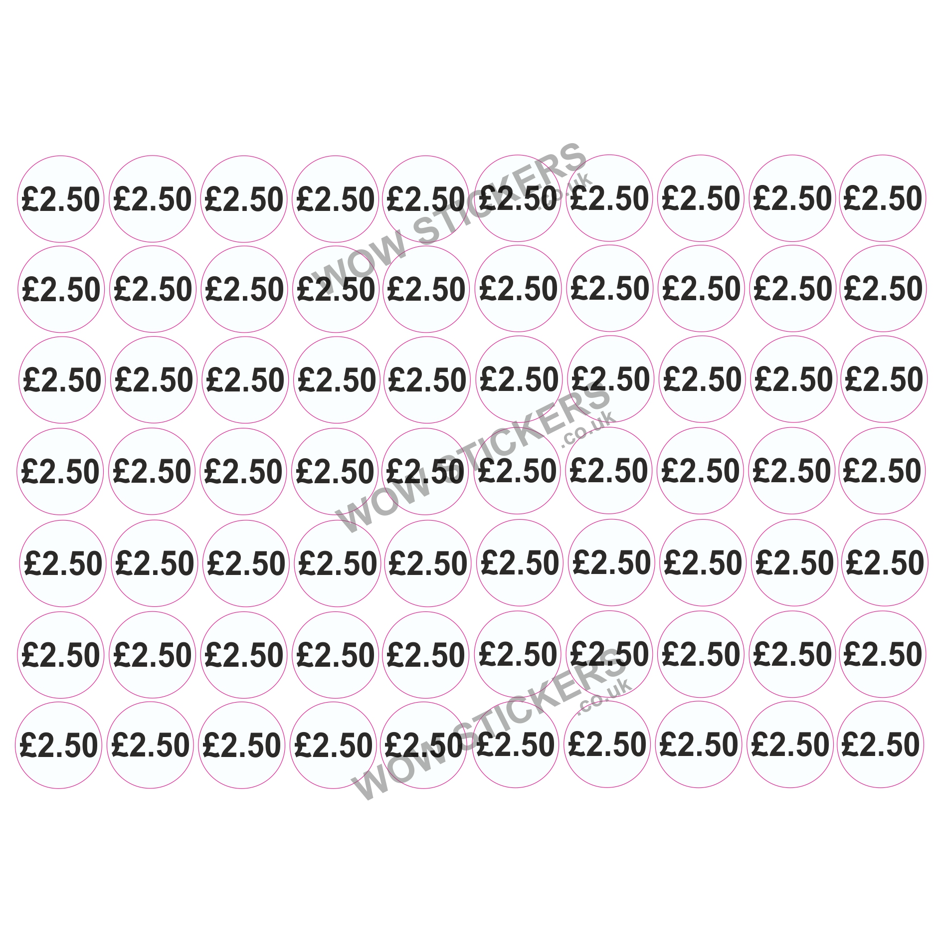 140 x £2.50 Price Tickets in White/Black (20mm Diameter)