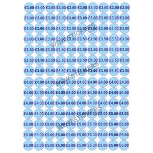 140 x £3.00 - £5.00 Price Tickets in Blue (20mm Diameter)