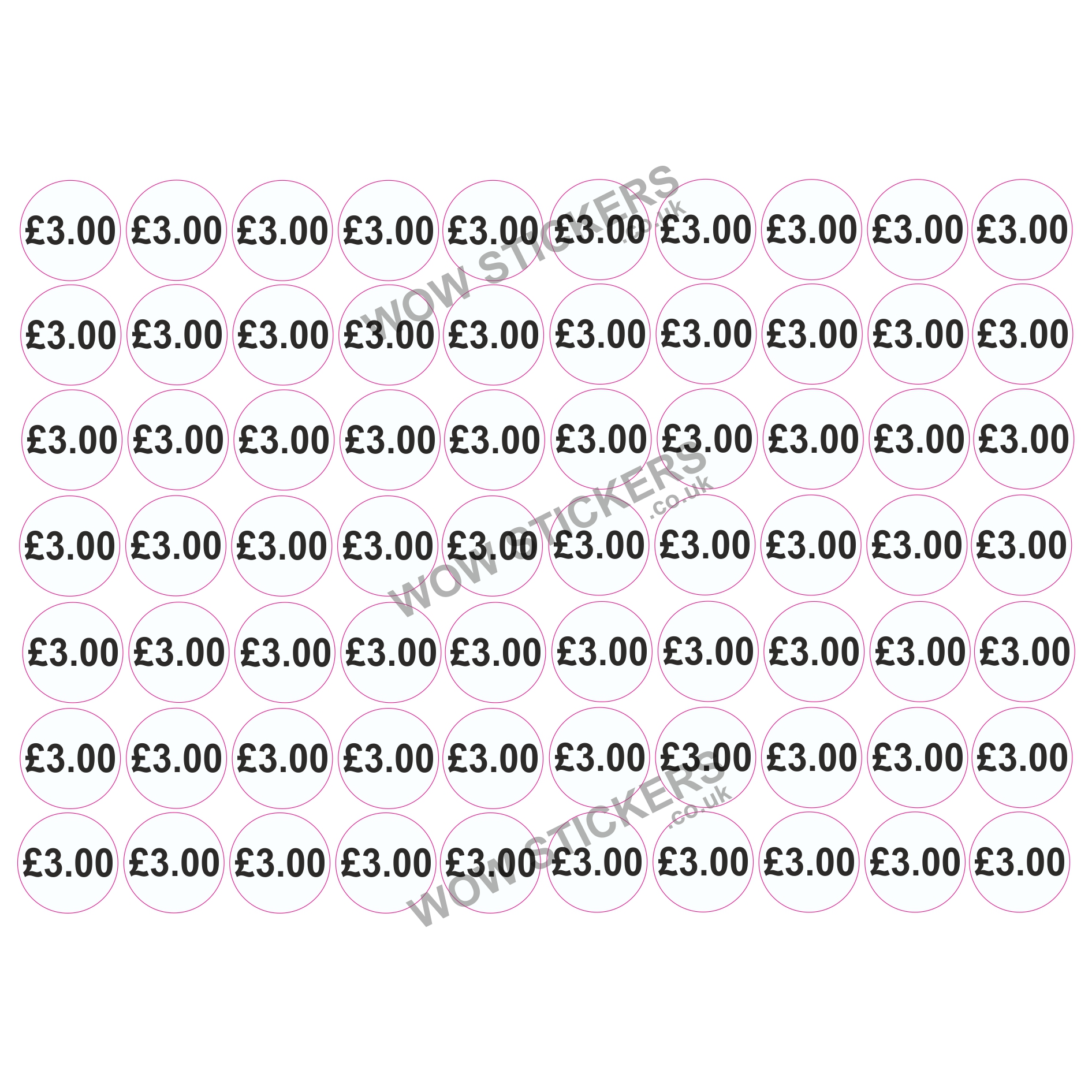 140 x £3.00 Price Tickets in White/Black (20mm Diameter)