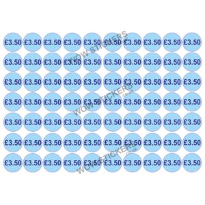 140 x £3.50 Price Tickets in Blue (20mm Diameter)