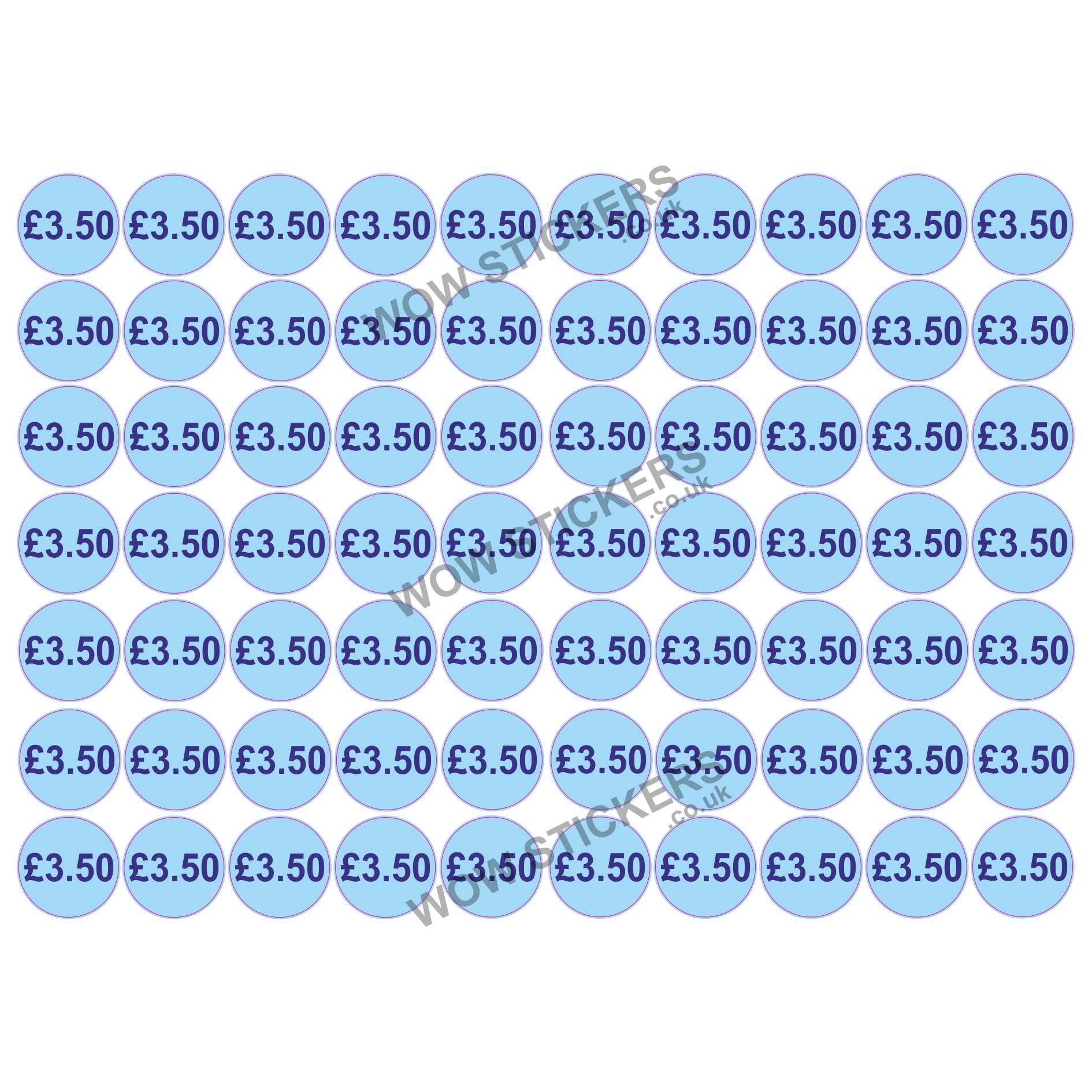 140 x £3.50 Price Tickets in Blue (20mm Diameter)