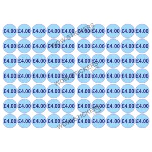 140 x £4.00 Price Tickets in Blue (20mm Diameter)