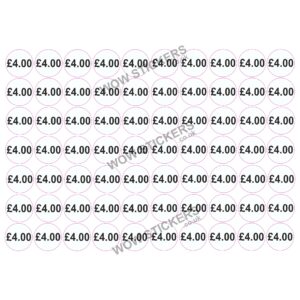 140 x £4.00 Price Tickets in White/Black (20mm Diameter)