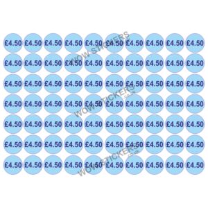 140 x £4.50 Price Tickets in Blue (20mm Diameter)