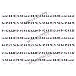 140 x £4.50 Price Tickets in White/Black (20mm Diameter)