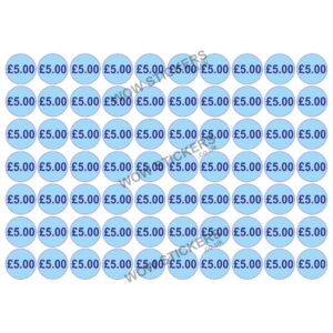 140 x £5.00 Price Tickets in Blue (20mm Diameter)