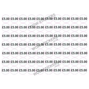 140 x £5.00 Price Tickets in White/Black (20mm Diameter)