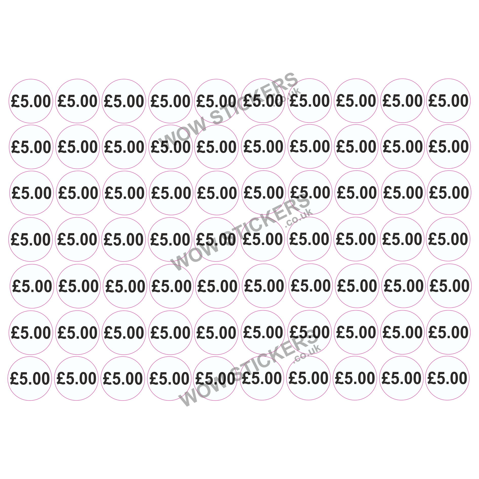 140 x £5.00 Price Tickets in White/Black (20mm Diameter)