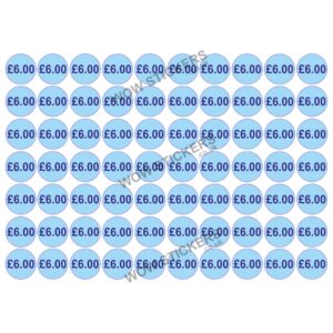 140 x £6.00 Price Tickets in Blue (20mm Diameter)