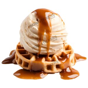 Waffle with Ice Cream and Toffee Sauce