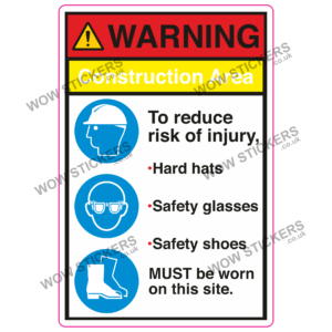 Warning Construction Area Health & Safety Sticker